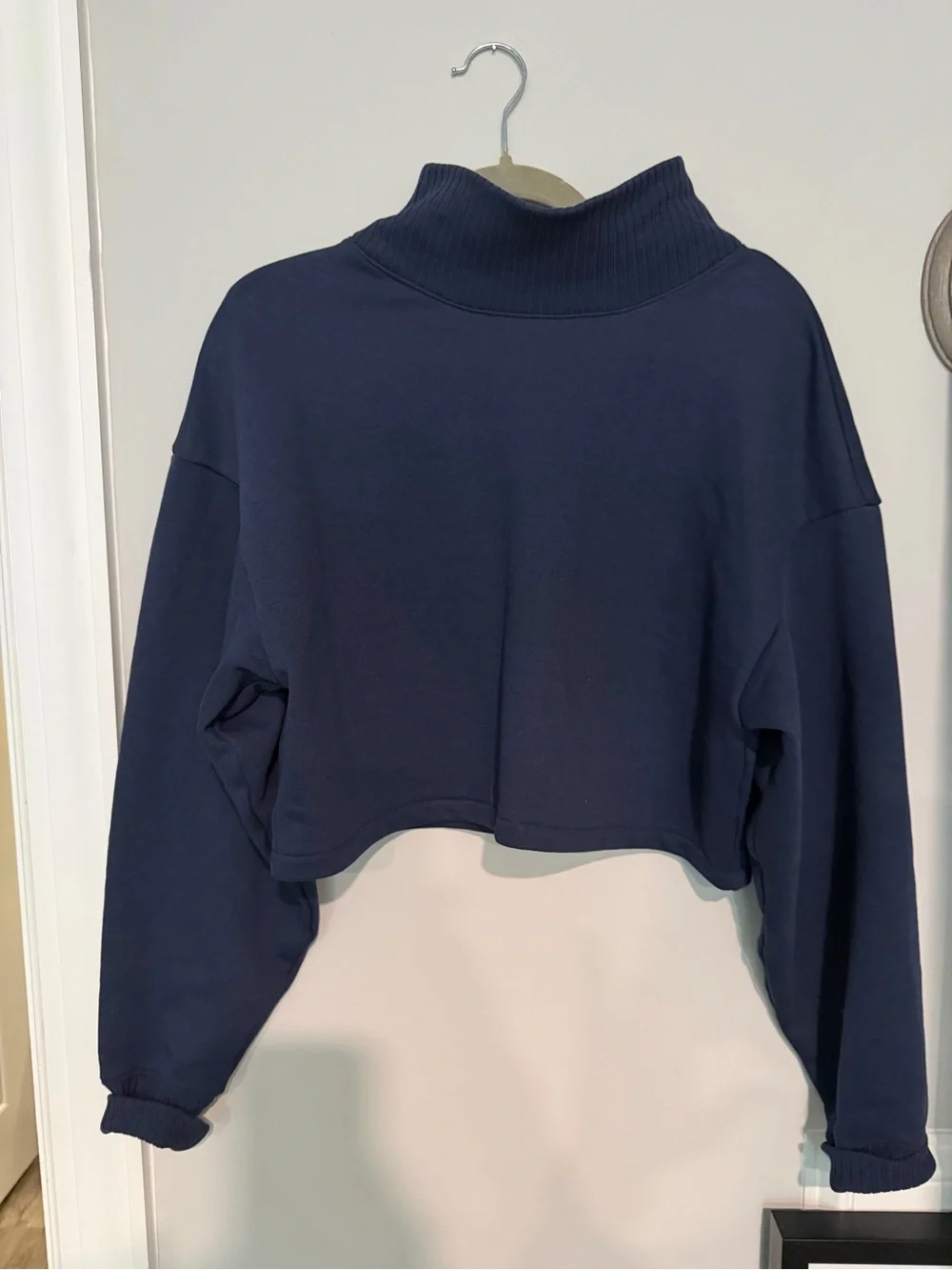 Cropped Mock Neck Sweatshirt - Blue